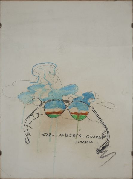 Caro Alberto, guarda, opera di Mario Schifano nel salotto, foto da www.casaalbertomoravia.it