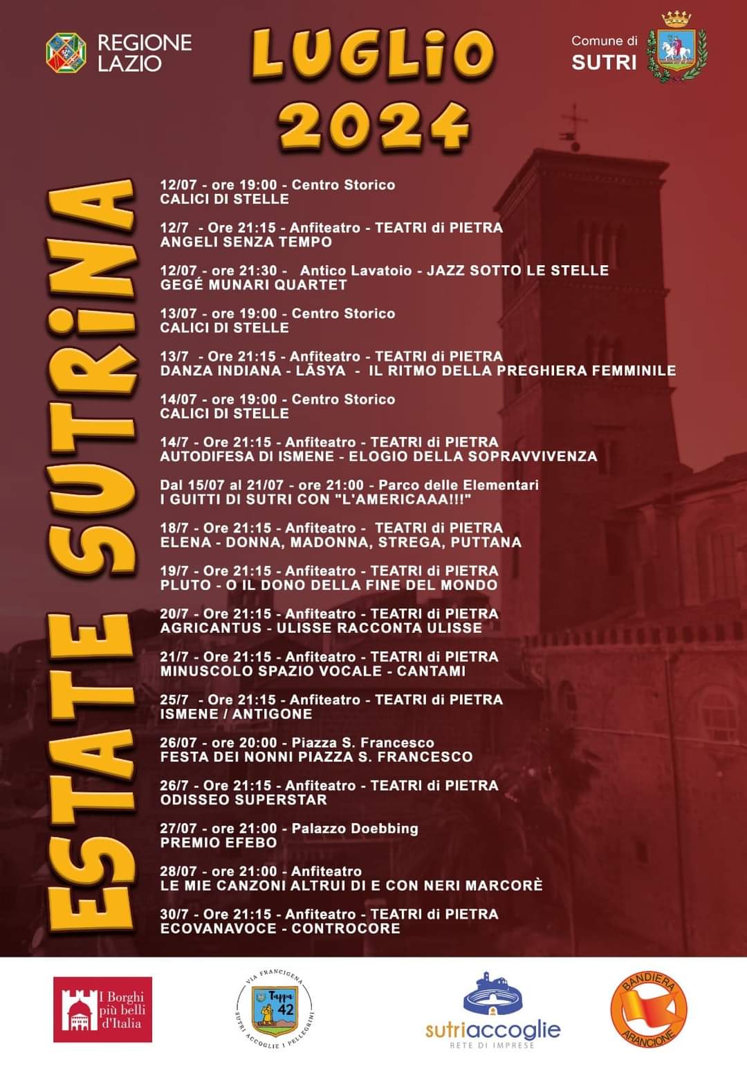 Locandina estate Sutrina 2024 - Programma di luglio