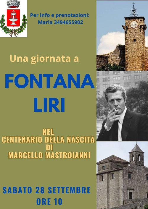 Locandina visita guidata a Fontana Liri per il centenario di Marcello Mastroianni