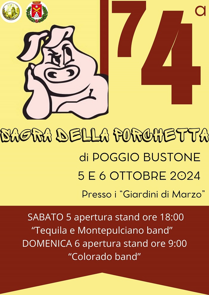 Locandina della Festa della Porchetta di Poggio Bustone 2024