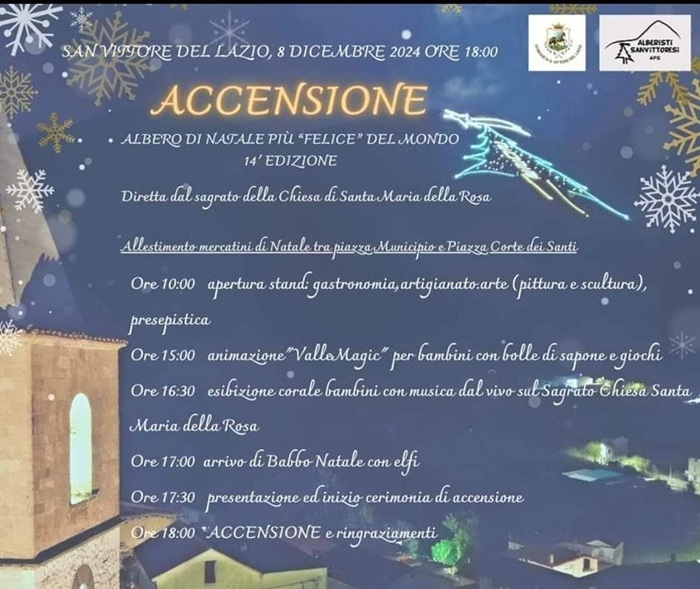 Locandina dell'accensione dell'albero di Natale a San Vittore del Lazio